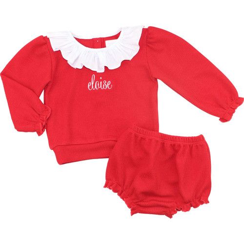 Red Woven Ruffle Sweater Diaper Set | Cecil and Lou