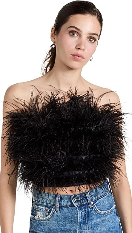 En Saison Women's Millie Feather Top, Black, L | Amazon (US)