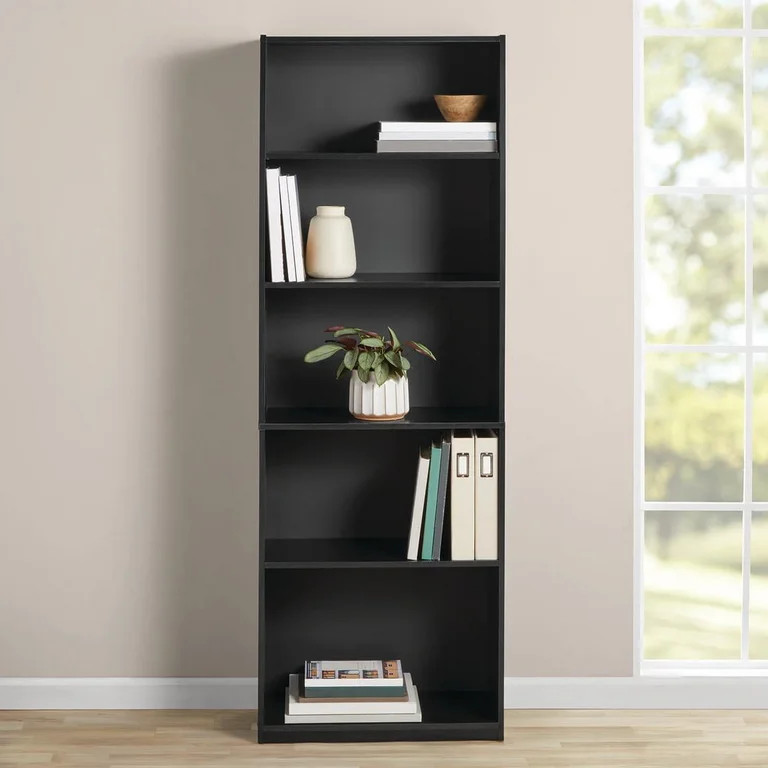 Mainstays 5-Shelf Bookcase with Adjustable Shelves, True Black Oak | Walmart (US)