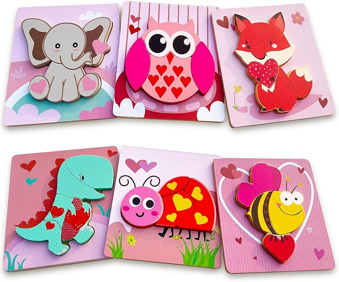 Valentine's Day Toys 6 Pack Wooden Puzzles for Toddlers Valentine's Day Gift for Toddler Toys for... | Amazon (US)