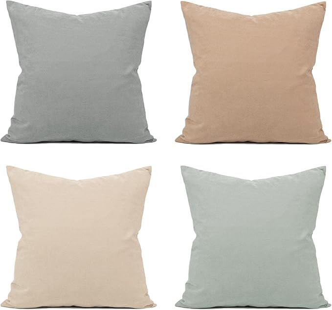 Nymphia Throw Pillow Covers 18x18 Set of 4, Neutral Decorative Pillow Covers, Soft Solid Square C... | Amazon (US)