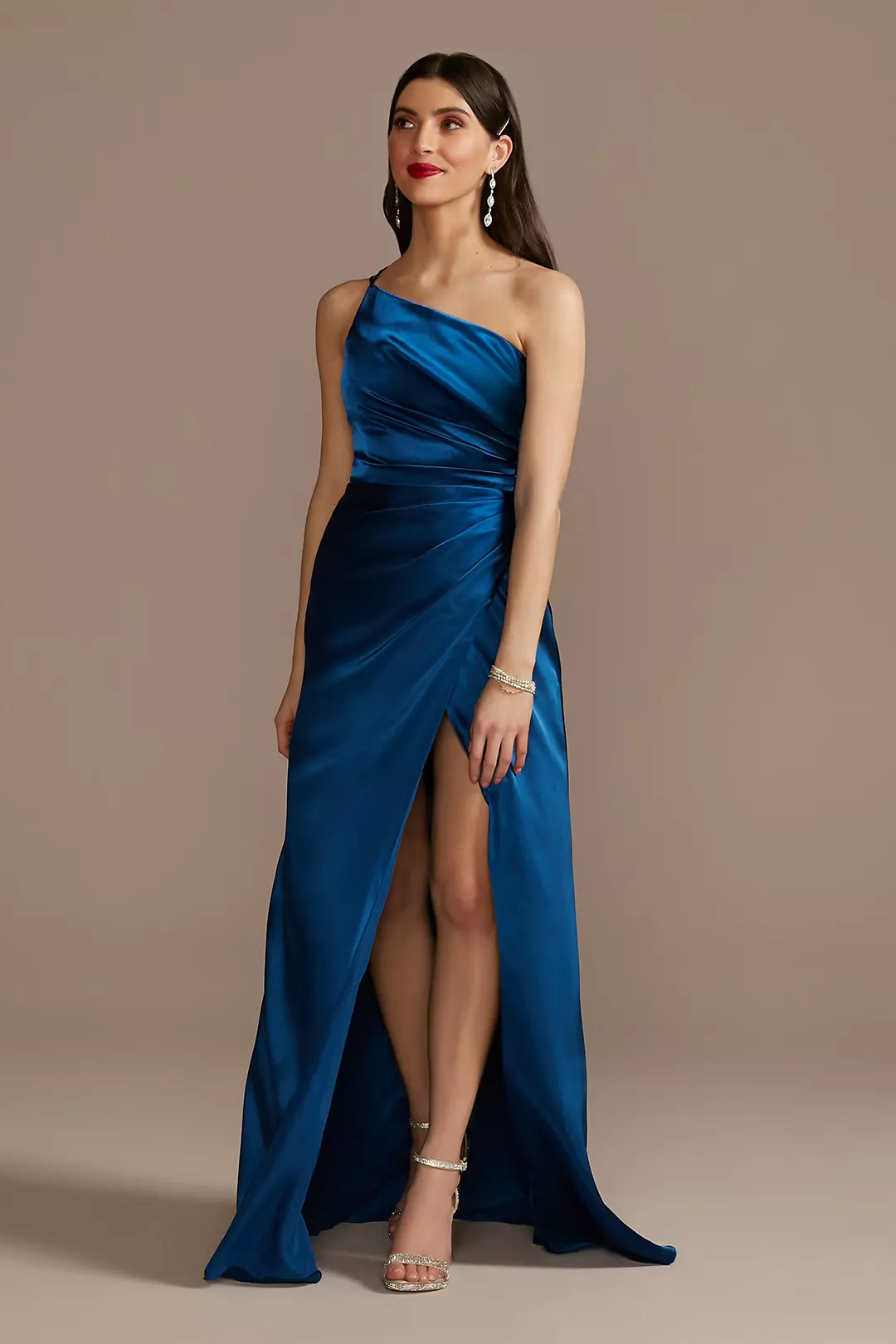 Charmeuse Draped One-Shoulder Dress | David's Bridal