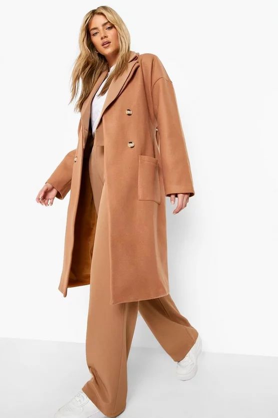 Double Breasted Belted Wool Look Coat | Boohoo.com (UK & IE)