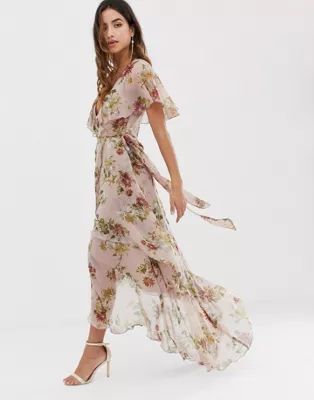 ASOS DESIGN maxi dress with cape back and dipped hem in light floral print | ASOS US