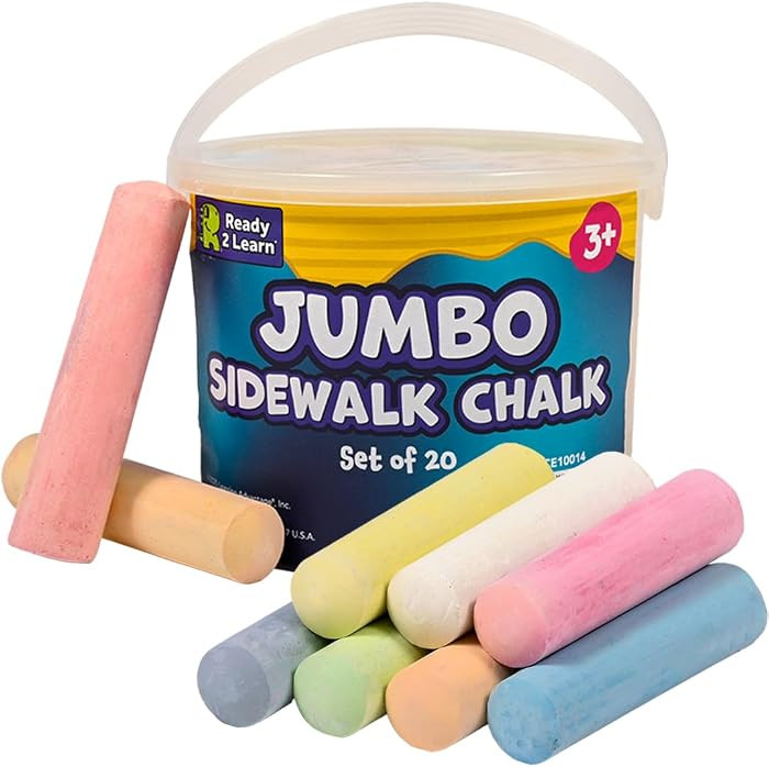 READY 2 LEARN Jumbo Sidewalk Chalk, Set of 20, 9 Colors     Washable and Non-Toxic, Bulk Sidewalk... | Amazon (US)