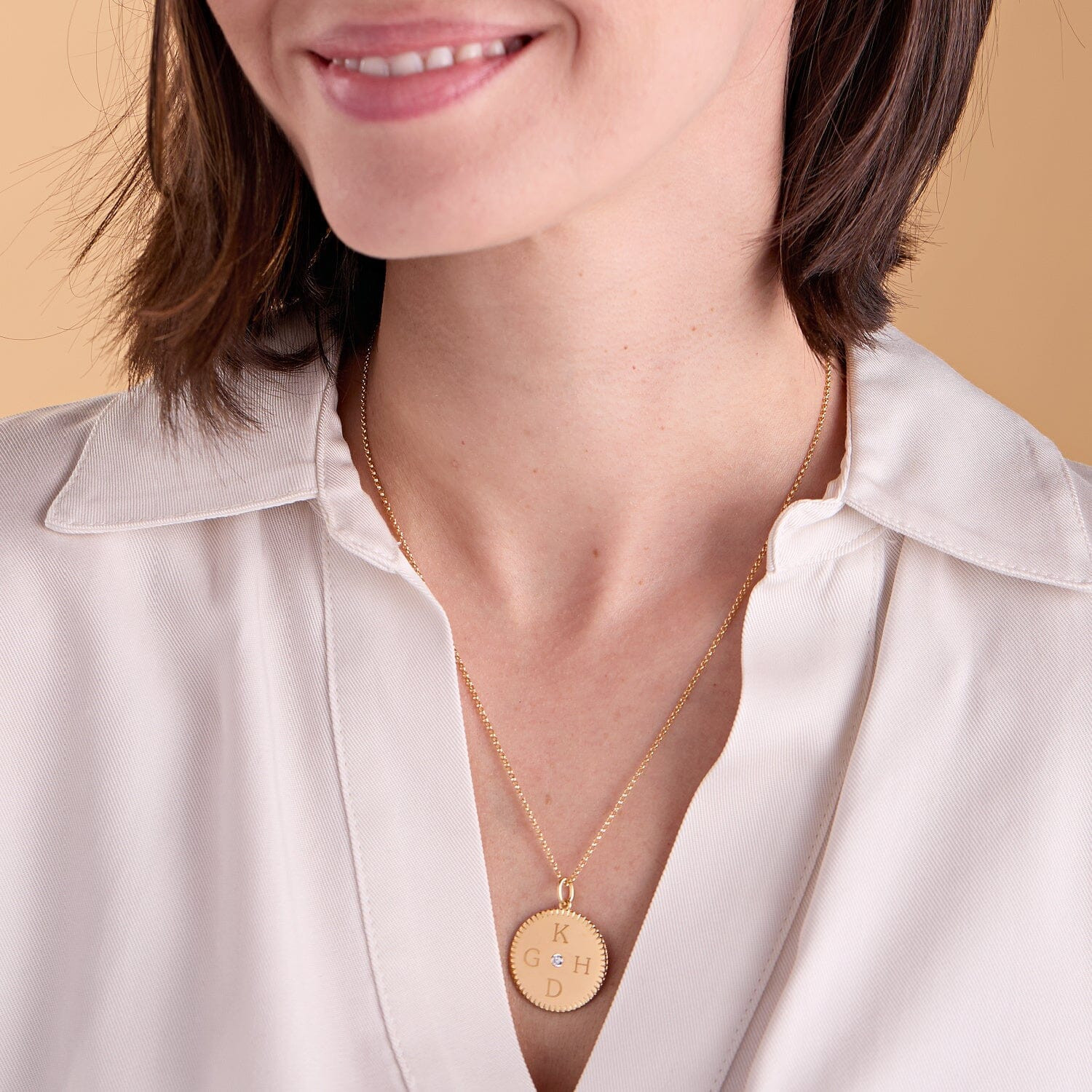 14k Gold Notched Initial Pendant Necklace | Tiny Tags (US)