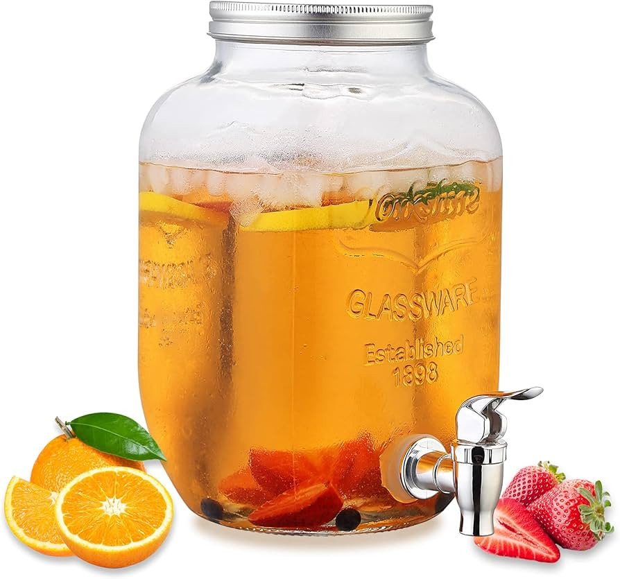 Berglander Glass Beverage Dispenser, 1 Gallon Drink Dispenser for Parties with Leak-proof Faucet,... | Amazon (US)