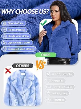 Women's Cropped Faux Fur Jacket with Hidden Pockets and Buttons Plush Shawl Collar Cardigan Sexy ... | Amazon (US)