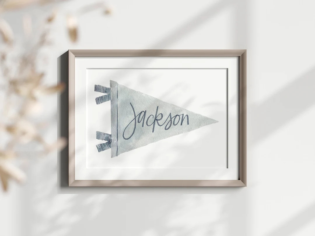 Custom Calligraphy | Watercolor Name Print | Custom Name Pennant Art | | Nursery Wall Art | Prepp... | Etsy (US)