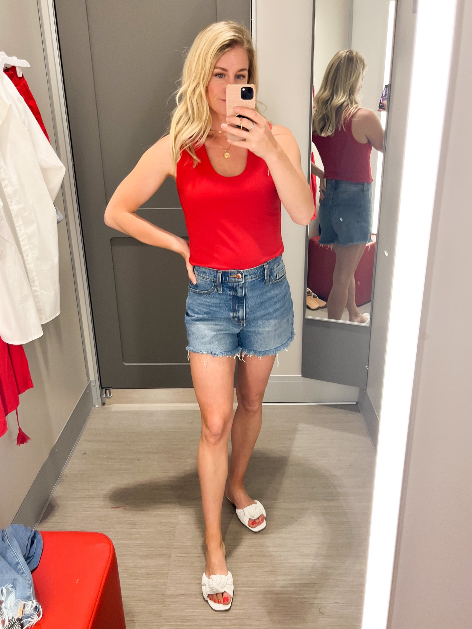 4th of July outfit!! My favorite tank tops are on sale for $5 and these shorts are really cute and very similar to the Abercrombie mom shorts!! On sale for $15. 

Target. Target style. Fourth of July outfit. Fourth of July. Tank top. Denim shorts. 

#LTKunder50 #LTKSeasonal #LTKsalealert