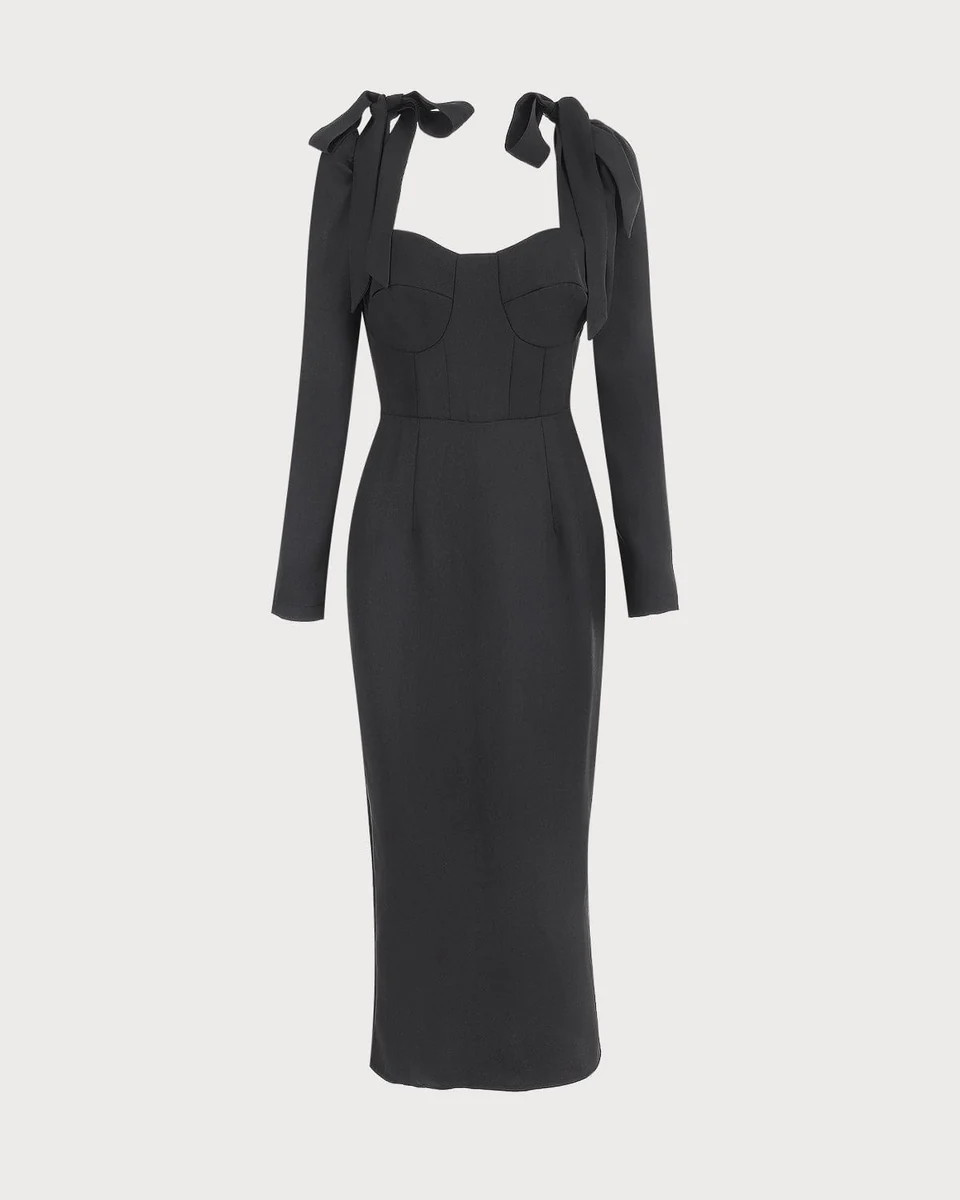 The Tie Shoulder Split Maxi Dress & Reviews - Black - Dresses | RIHOAS | rihoas.com
