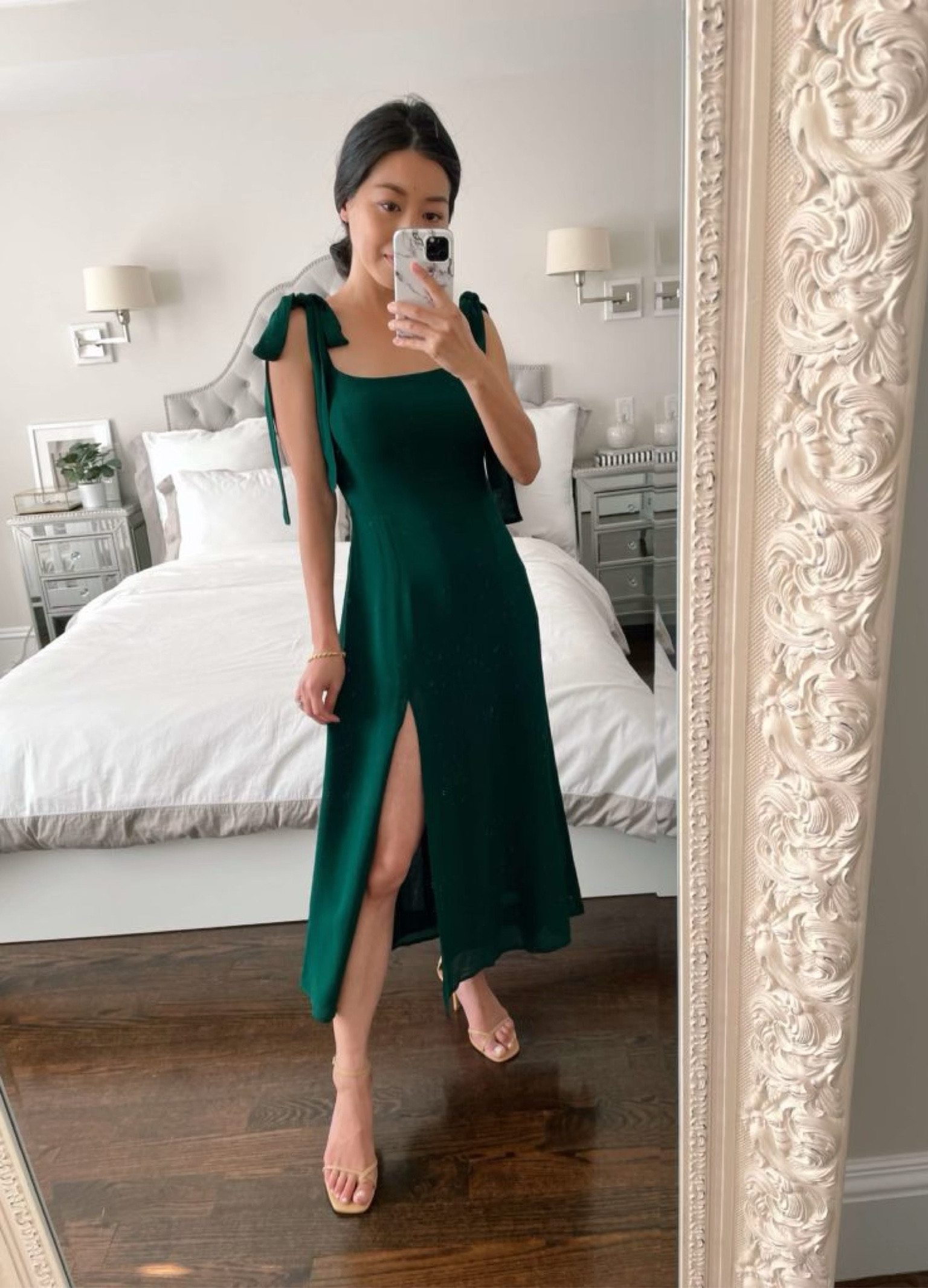 Very petite friendly with feminine details - perfect for a wedding guest outfit! I’m wearing the regular sizing here but this style also comes in petites 

•Reformation dress size 2 (0 works for a more fitted torso) - worn with B6 nippies
•Reformation sandals sz 5

#LTKwedding