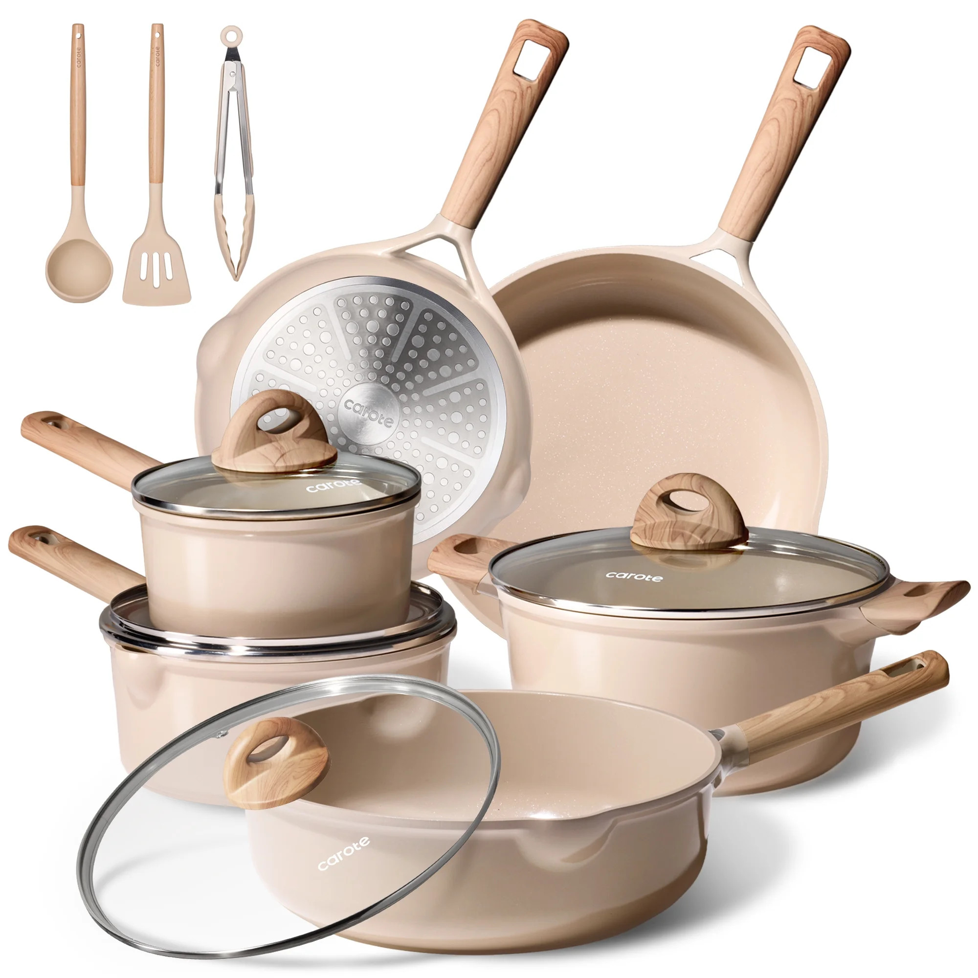 Carote Nonstick Pots and Pans Set, 13 Pieces Kitchen Cookware Sets Compatible for All Stoves, White Granite | Walmart (US)