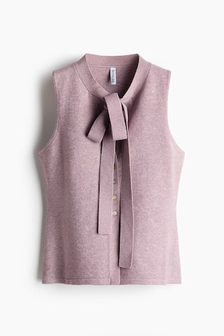 H & M - Knit Bow-Collar Top - Light Dusty Purple | H&M (US + CA)