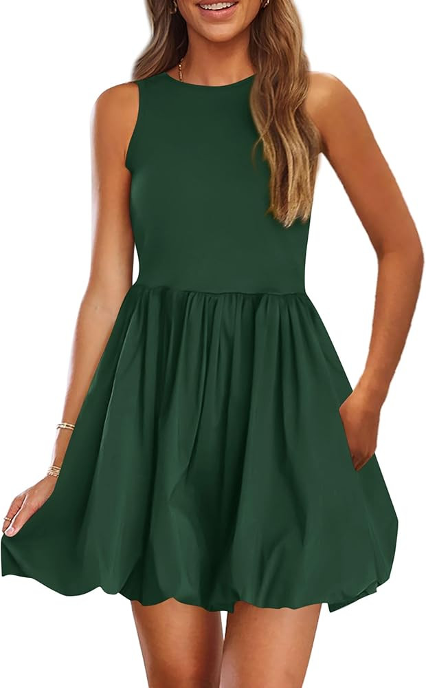 PRETTYGARDEN Summer Dresses for Women 2025 Casual Sleeveless Tank Mini Short Dress Crew Neck Bubb... | Amazon (US)