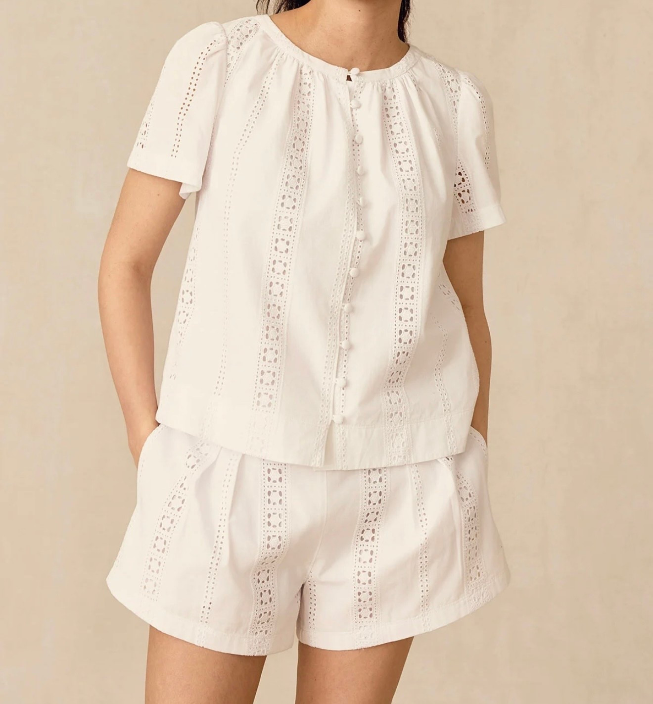 The cutest white eyelet set for summer from @lakepajamas 🤍 