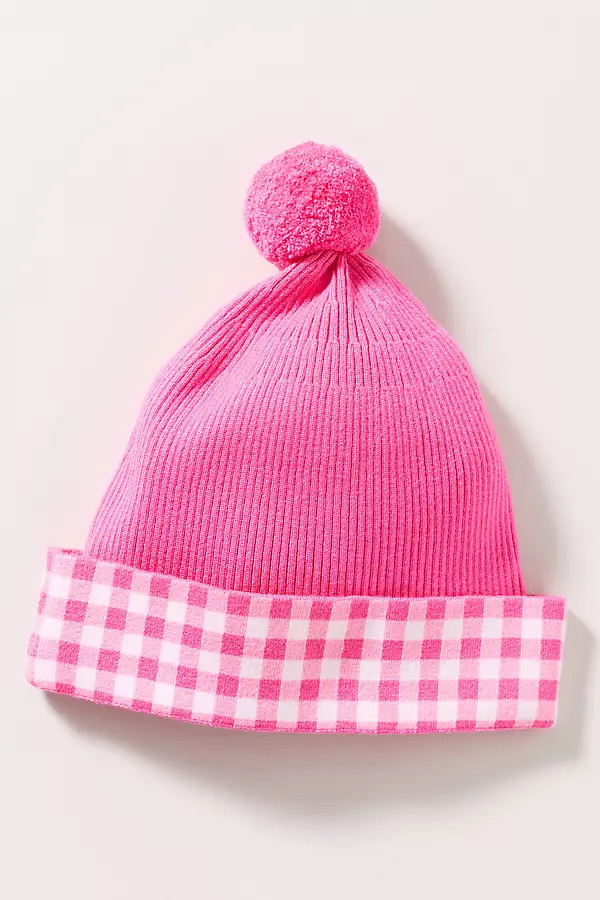 Beach Riot Pink Plaid Pom Pom Beanie | Anthropologie (US)