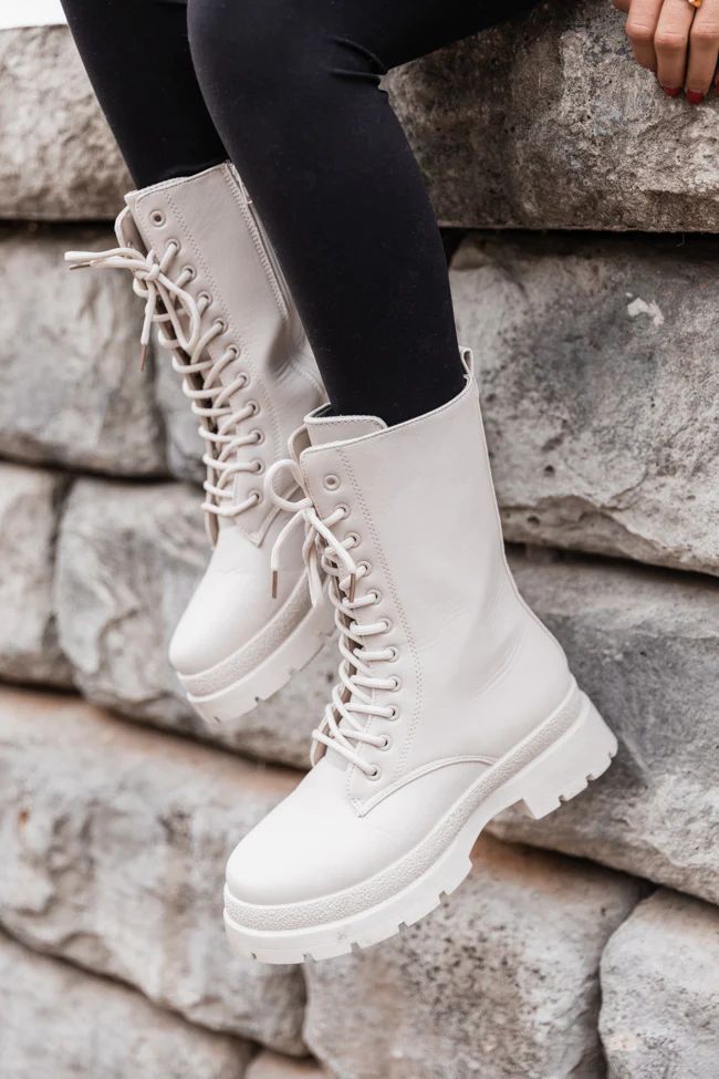 Rae Beige Lace Up Combat Boots | The Pink Lily Boutique