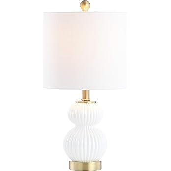 JONATHAN Y 20" White/Brass Gold Ribbed Gourd Glass Table Lamp, Modern Bedside Lamp for Bedroom Li... | Amazon (US)