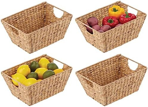 mDesign Natural Woven Hyacinth Closet Storage Organizer Basket Bin for Kitchen Cabinets, Pantry, ... | Amazon (US)