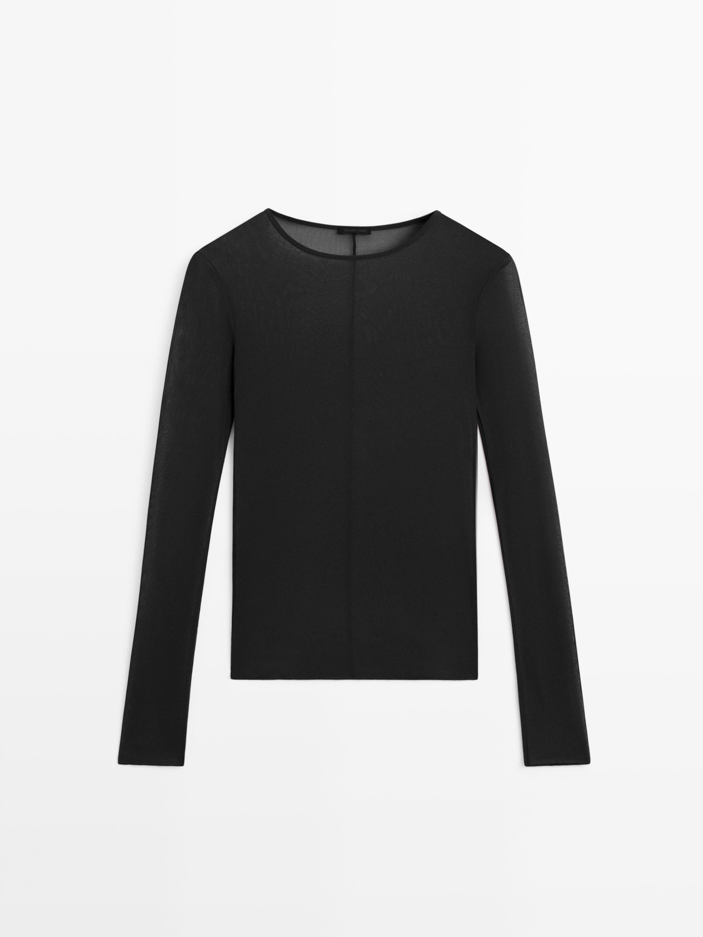 Long sleeve silk T-shirt | Massimo Dutti US