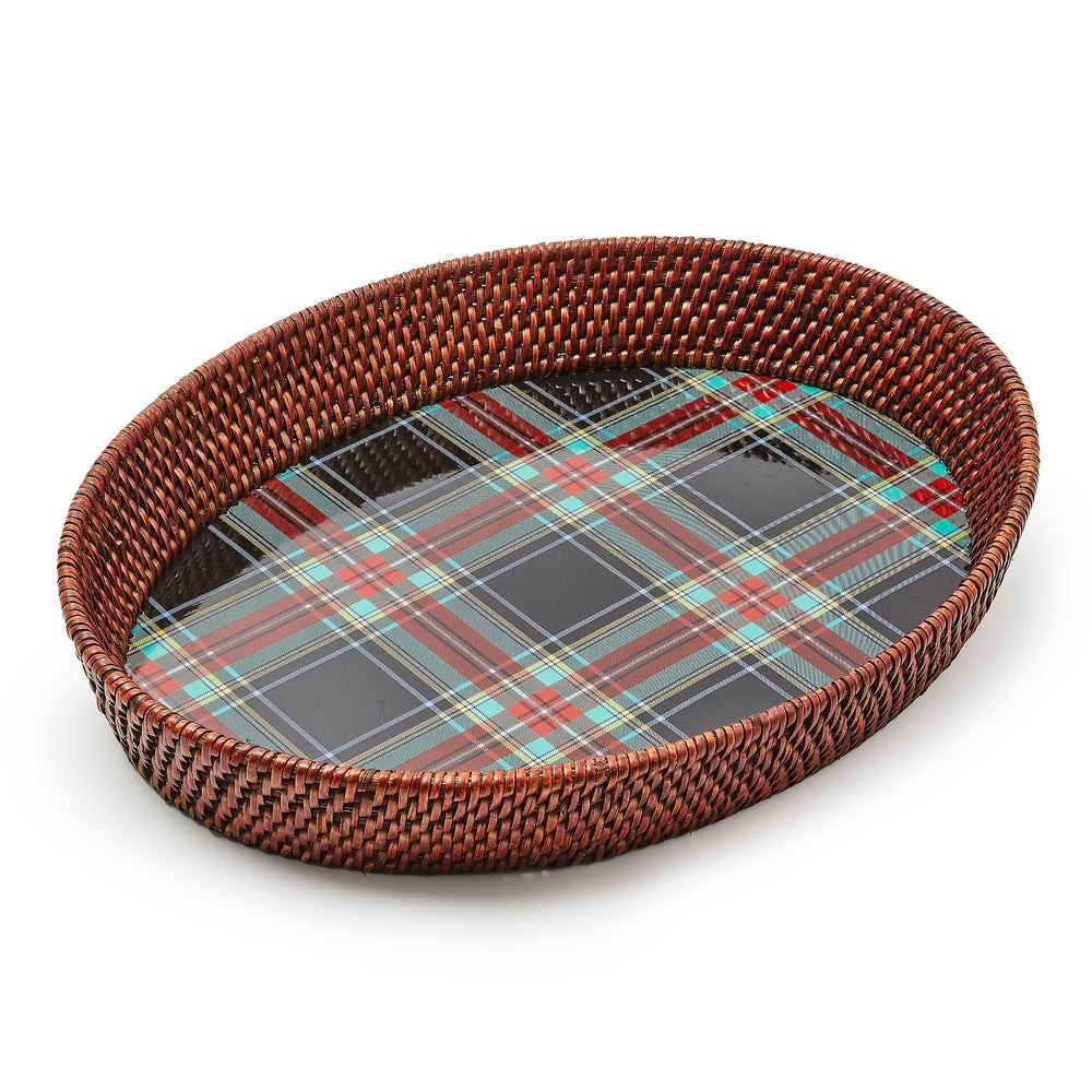 Tartan Enamel & Rattan Tray | MacKenzie-Childs