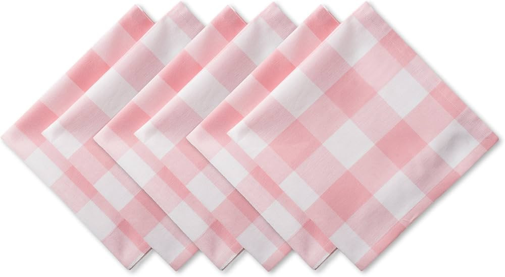 DII Buffalo Check Collection, Classic Farmhouse Tabletop Set, Napkin Set, 20x20, Pink & White, 6 ... | Amazon (US)