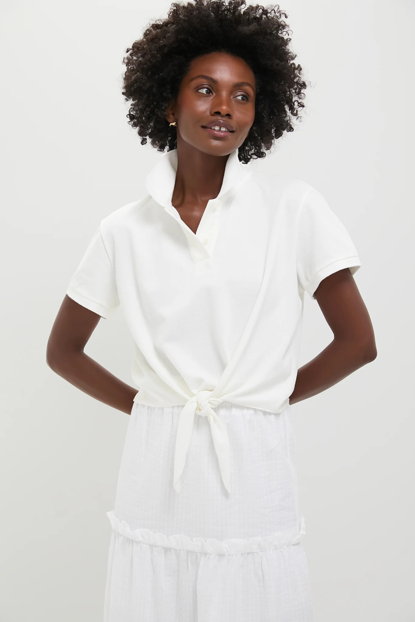 White Pique Tie Front Courtney Polo | Tuckernuck (US)
