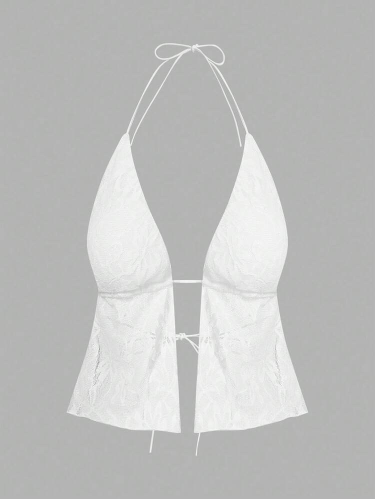 SHEIN ICON White Casual Sexy Open Back Tie Halter Neck Camisole Top, Suitable For Summer, Y2K Sty... | SHEIN