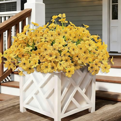 20 Bundles Artificial Flowers for Outdoors, UV Resistant Fake Flower with Plastic Plants, Faux Silk Flowers for Outdoor Planters , Fake Realistic Plant for Outside Front Porch Patio Decor-Yellow | Amazon (US)