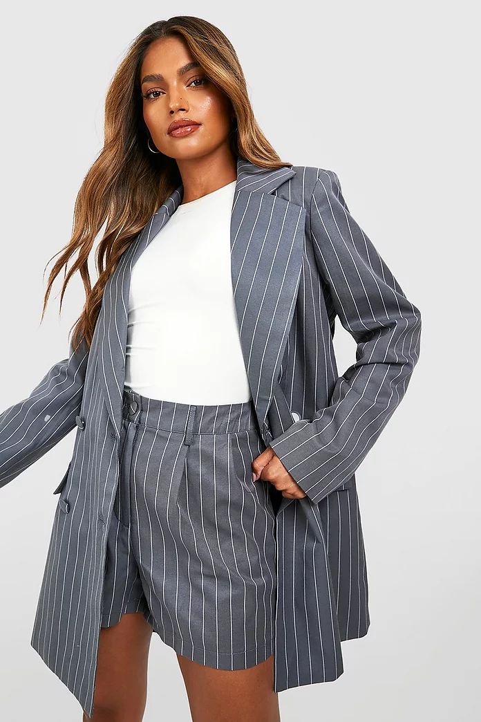 Pinstripe Oversized Blazer & Shorts Suit Set | Boohoo.com (UK & IE)