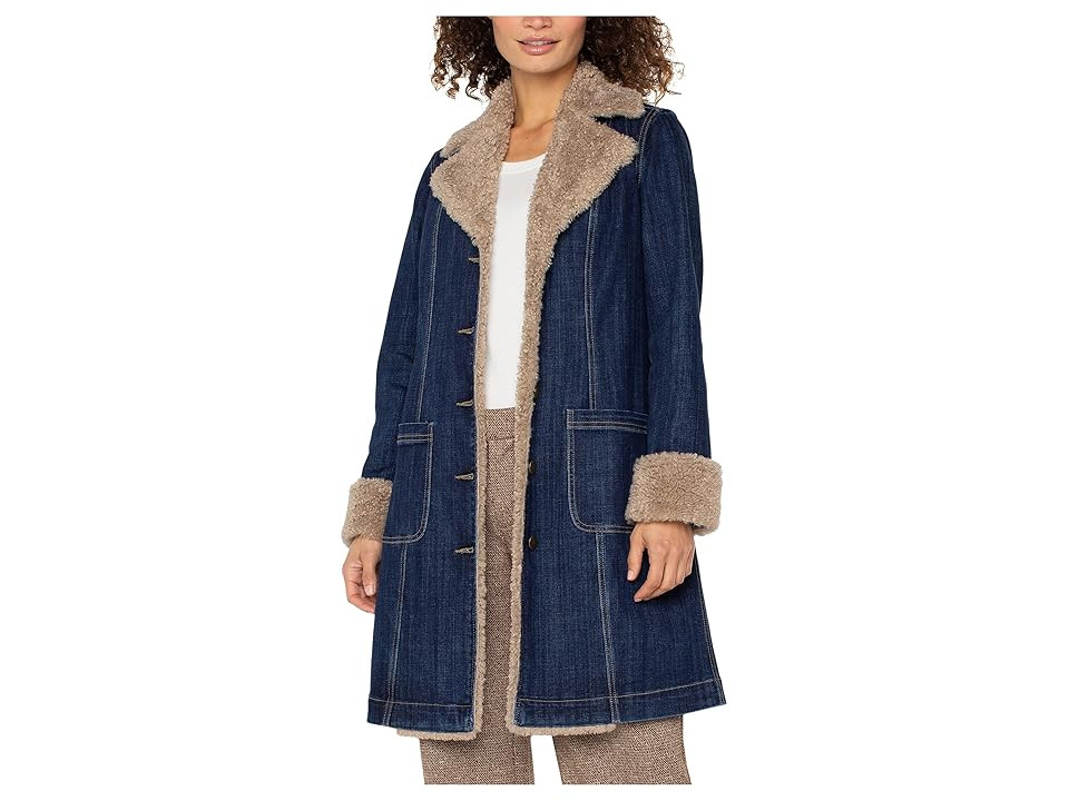 Liverpool Los Angeles Sherpa Trimmed Notch Collar Jacket Women's Jacket Rinse Wash : MD, Cotton/Denim/Polyester | Zappos