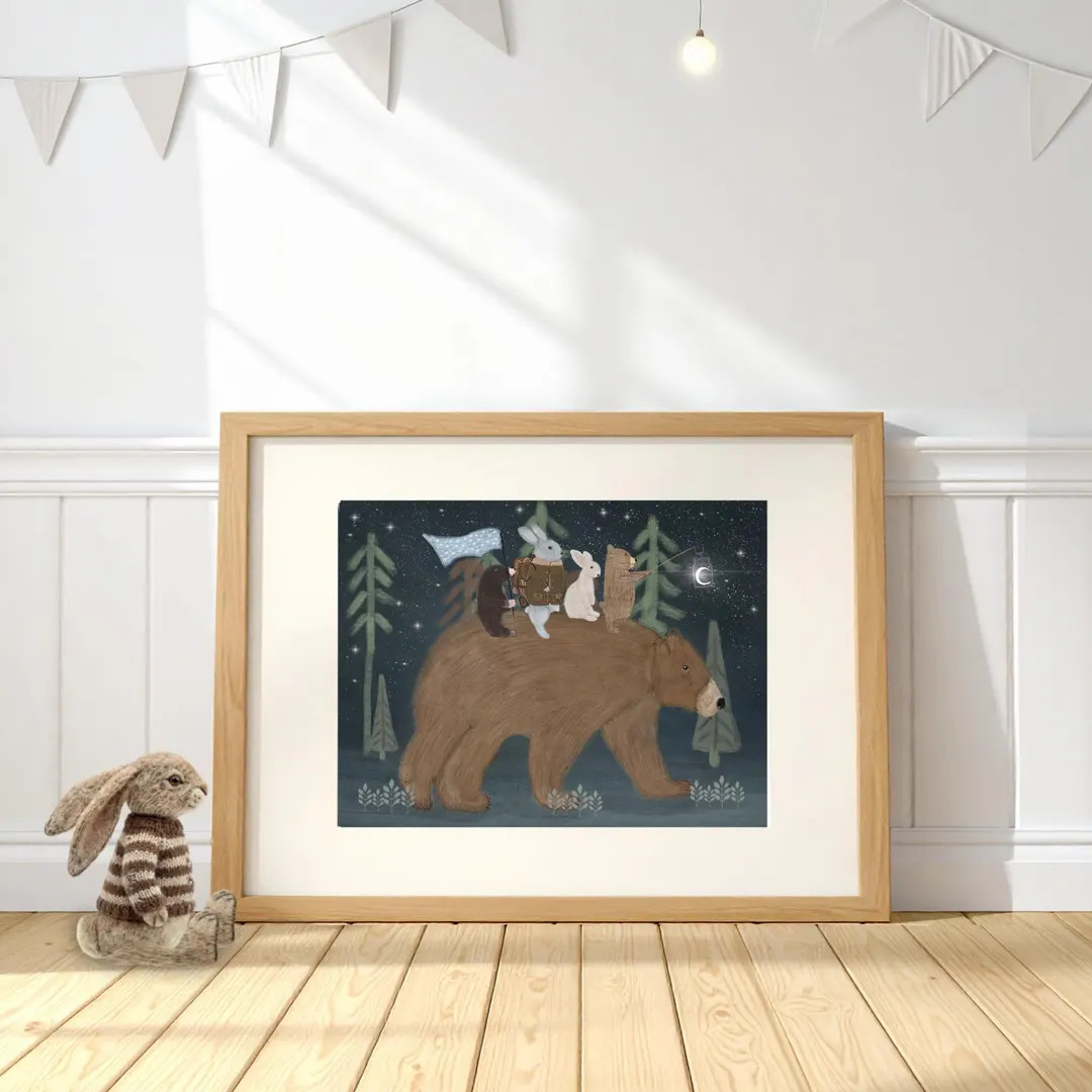 The Moon Bear Nursery Print, Woodland Forest Animals Wall Art, Kids Room Decor | Etsy (US)