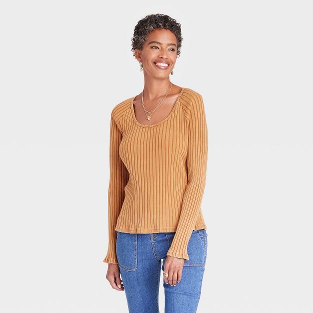Women's Slim Fit Long Sleeve Ribbed T-Shirt - Knox Rose™ | Target