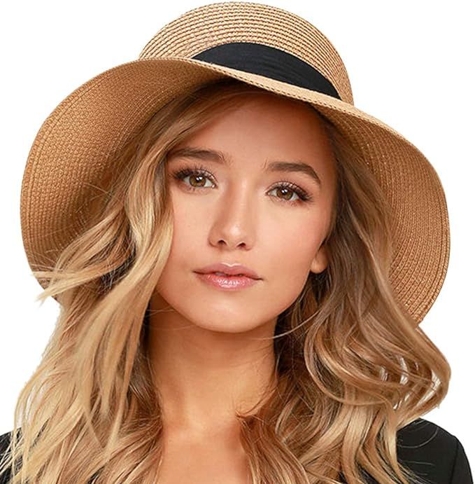 FURTALK Womens Beach Sun Straw Hat UV UPF50 Travel Foldable Brim Summer UV Hat | Amazon (UK)