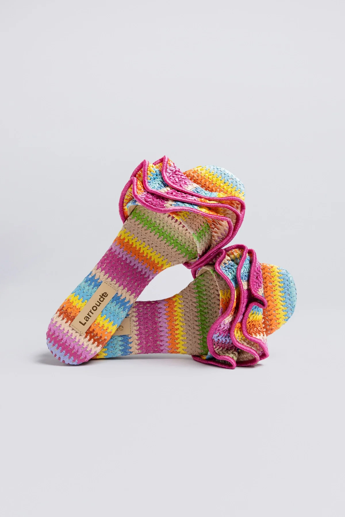 Ivy Ruffle Flat Rainbow Raffia | Larroude