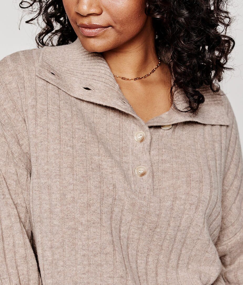 The Coziest Cashmere Blend Ribbed Half-Button Sweater 
            | 
              
            ... | SummerSalt