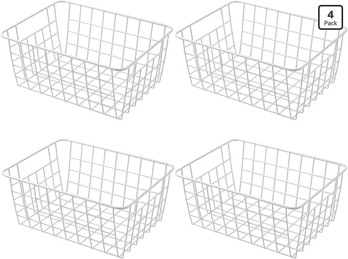 11" Upright Freezer Storage Baskets, White Wire Storage Bins Small Bakset for Freezer, Pantry, Ba... | Amazon (US)