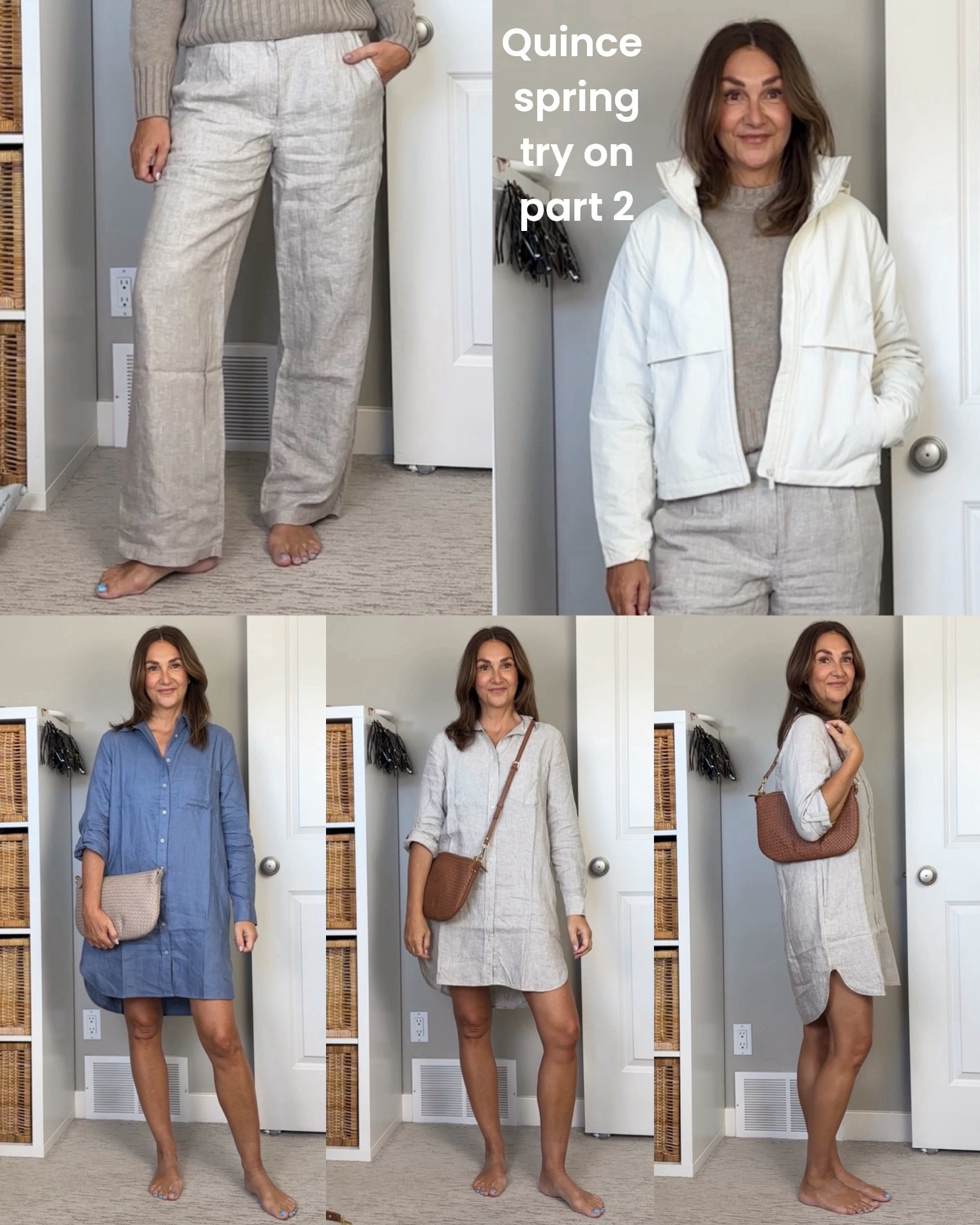 Cute new arrivals for spring from Quince! And they do free shipping and free returns even to Canada! I’m 5’ 7” size 4ish wearing my usual size 4 in the linen pants, S in the jacket, M in the blue dress and S in the neutral dress. 
The bag I got in two cooors is the smaller of the two sizes.
Especially impressed with the dress and bag!


#LTKOver40 #LTKSeasonal #LTKTall