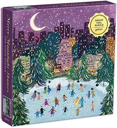 Merry Moonlight Skaters 500 Piece Foil Puzzle from Galison - Featuring Beautiful Illustrations of... | Amazon (US)