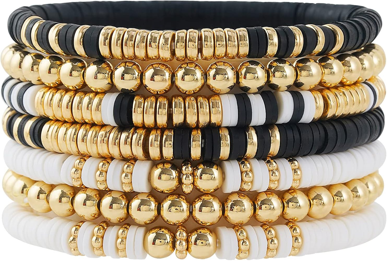 Summer Surfer Heishi Bracelet Set for Women Stackable Gold Clay Ploymer Bead Stretch Pink Beach L... | Amazon (US)