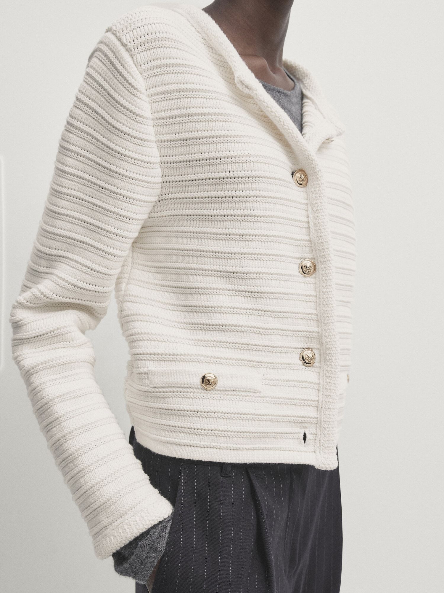 Textured knit cardigan with gold buttons | Massimo Dutti (US)