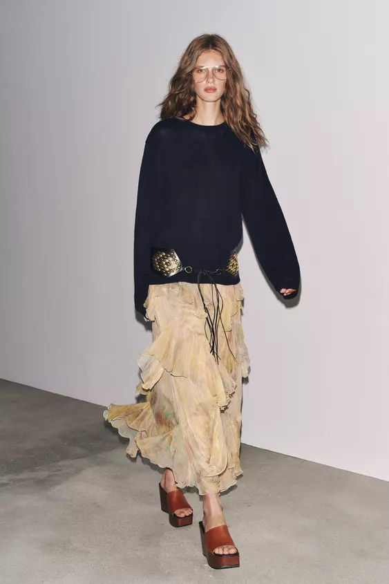 ZW COLLECTION PRINTED RUFFLE SKIRT | Zara US