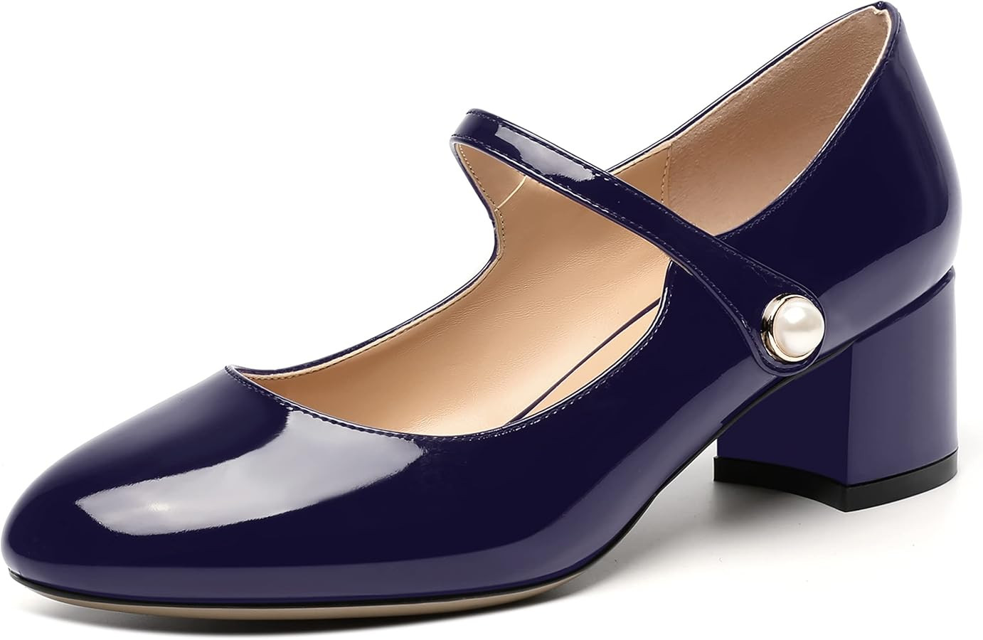 ROSERWISH Womens Strap Patent Ankle Strap Uniform Cute Round Toe Chunky Low Heel Pumps Shoes 2 In... | Amazon (US)