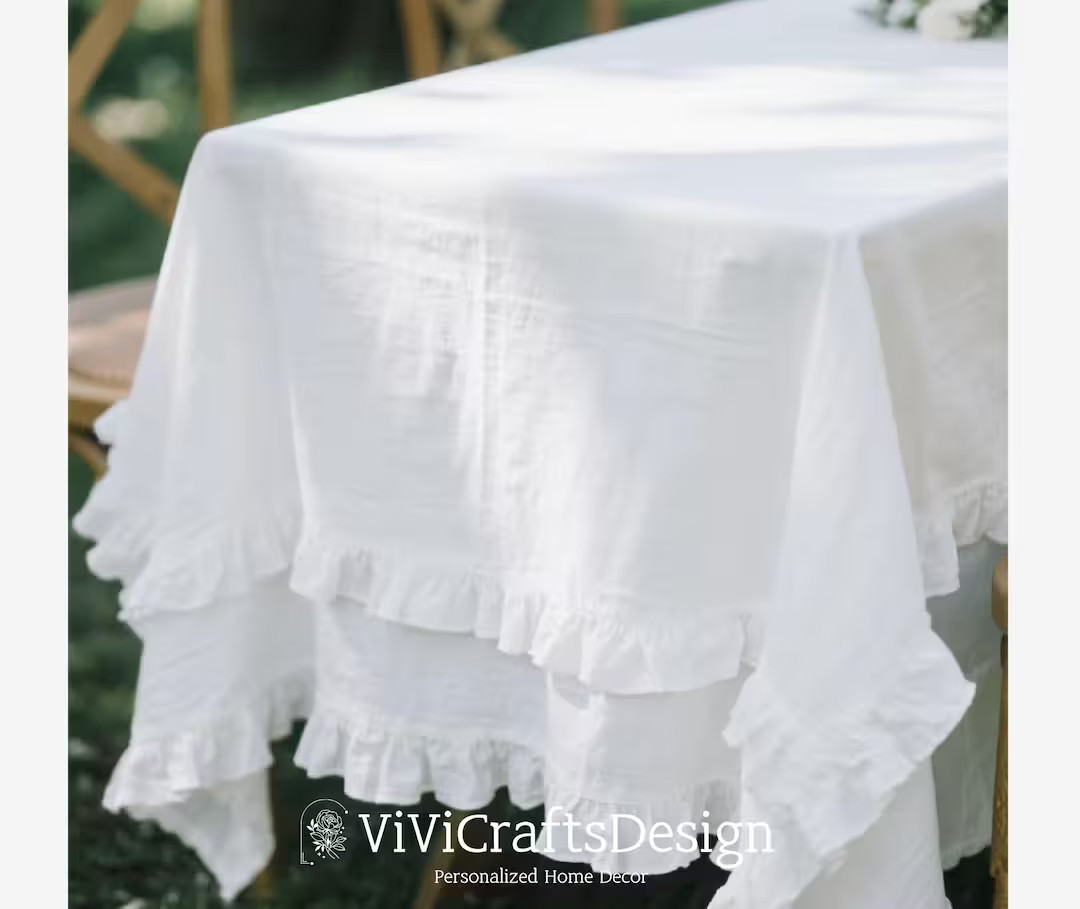 Ruffled Tablecloth | Baby Shower Tablecloth | Solid White Tablecloth | Personalize Tablecloth | P... | Etsy (US)
