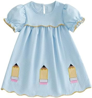 Toddler Girl Back to School Dress Pencil Plaid First Day of School Outfit | 2T 3T 4T 5T 6/7/8 Yea... | Amazon (US)