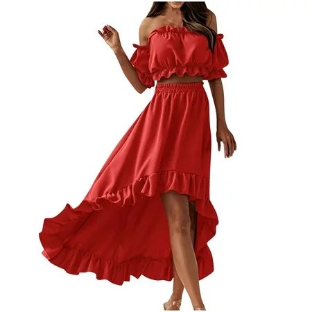 Summer Two Piece Dress for Women 2022 Wedding Guest Formal Set Solid One Shoulder Tube Tops Irregula | Walmart (US)