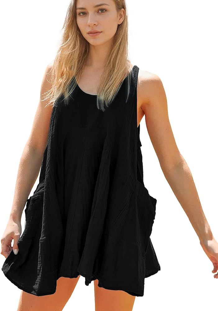 Women Casual Summer Dresses Sleeveless Crew Neck Backless Tunic Mini Dress Loose Flowy Tank Sundr... | Amazon (US)
