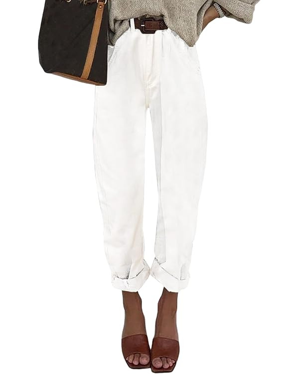 EVALESS Womens Baggy Jeans High Waisted Stretchy Boyfriend Barrel Denim Ankle Pants | Amazon (US)