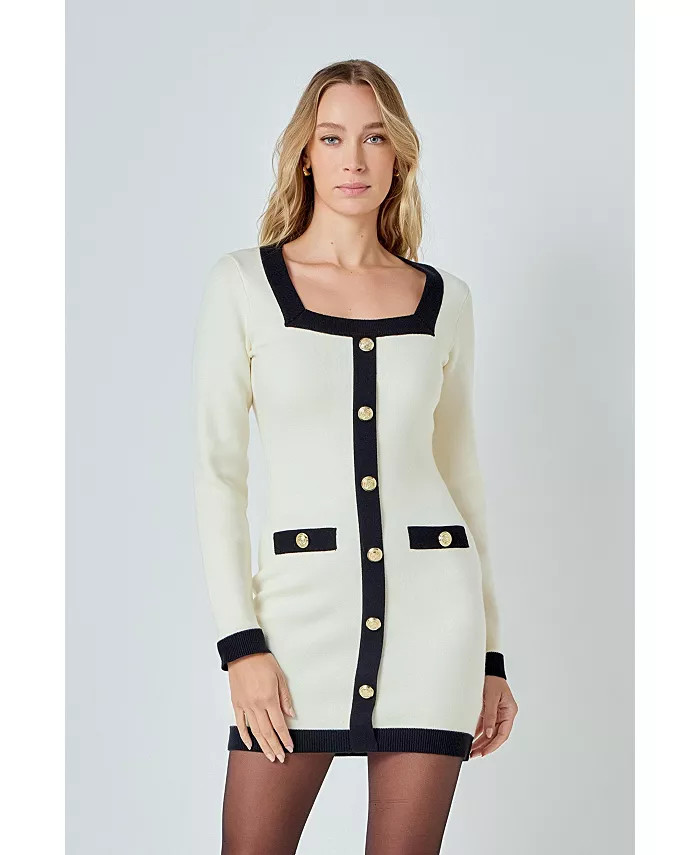 Women's Square Neck Knit Contrast Dress | Macys (US)